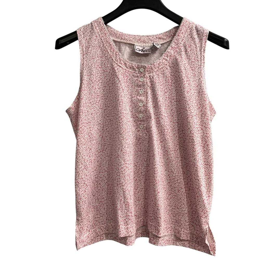 Vintage Chic Tank Top Womens XL Pink Micro Floral Feminine Coquette Cottagecore